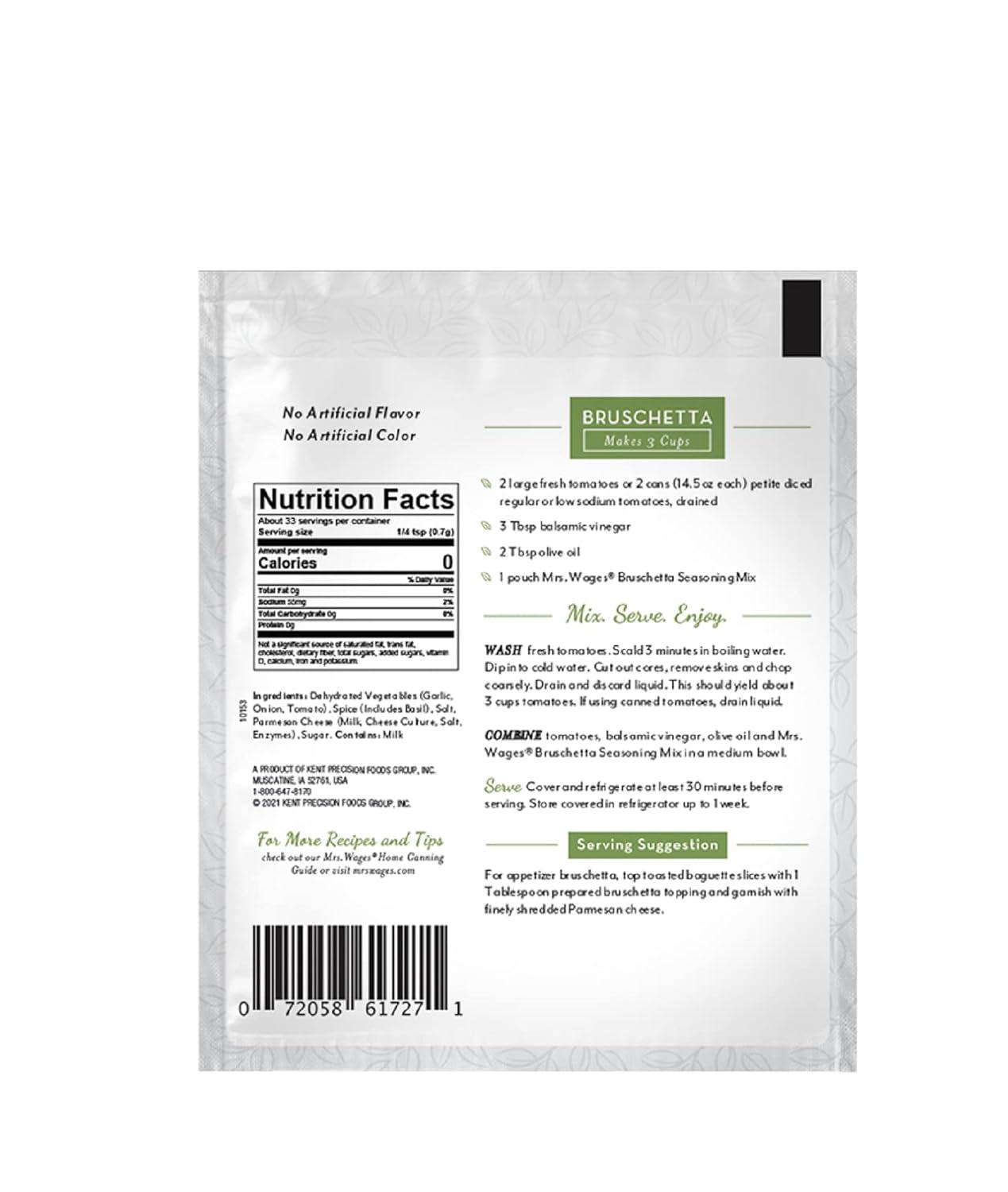 image:imageMrs Wages Chipotle and Garlic Salsa Seasoning Mix Quick and Easy Flavorful Salsa Seasoning Variety of Uses Fresh Flavor 08 oz packet Value Pack of 12Bruschetta