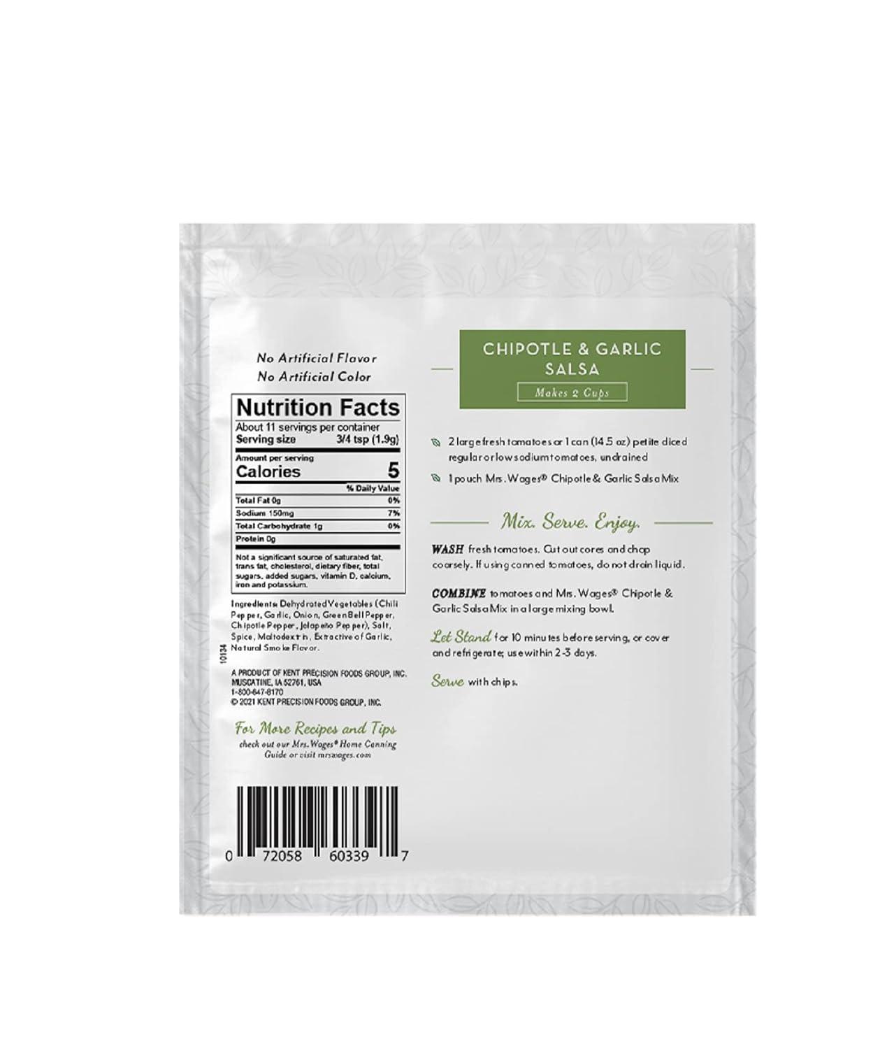 image:imageMrs Wages Chipotle and Garlic Salsa Seasoning Mix Quick and Easy Flavorful Salsa Seasoning Variety of Uses Fresh Flavor 08 oz packet Value Pack of 12Chipotle and Garlic Salsa Seasoning