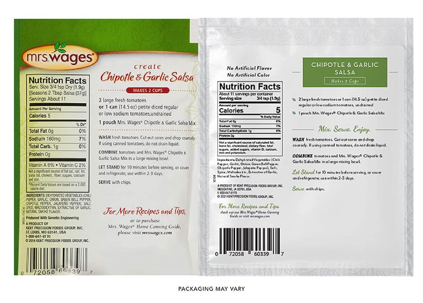 image:imageMrs Wages Chipotle and Garlic Salsa Seasoning Mix Quick and Easy Flavorful Salsa Seasoning Variety of Uses Fresh Flavor 08 oz packet Value Pack of 12Chipotle and Garlic Salsa Seasoning