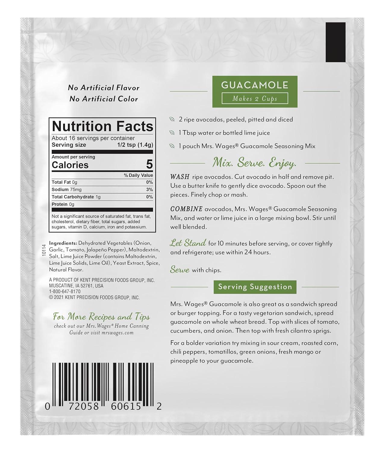 image:imageMrs Wages Chipotle and Garlic Salsa Seasoning Mix Quick and Easy Flavorful Salsa Seasoning Variety of Uses Fresh Flavor 08 oz packet Value Pack of 12Guacamole Seasoning