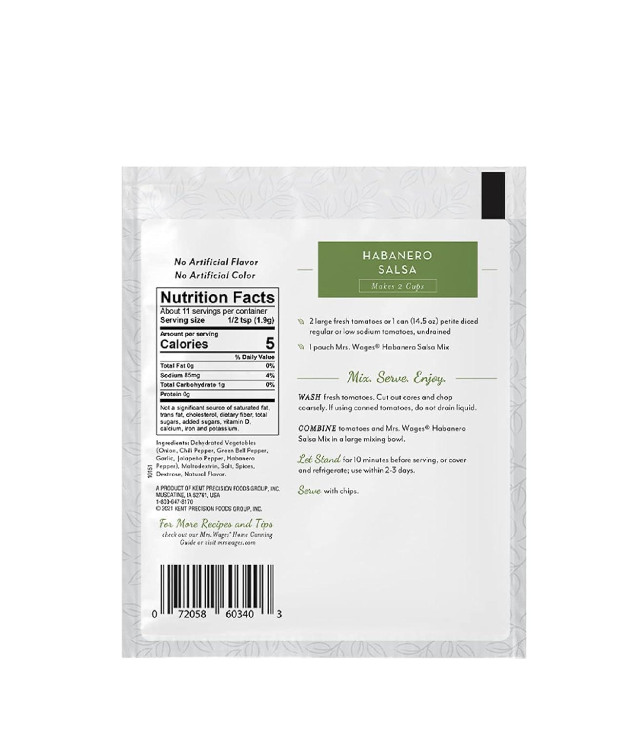 image:imageMrs Wages Chipotle and Garlic Salsa Seasoning Mix Quick and Easy Flavorful Salsa Seasoning Variety of Uses Fresh Flavor 08 oz packet Value Pack of 12Habanero Salsa