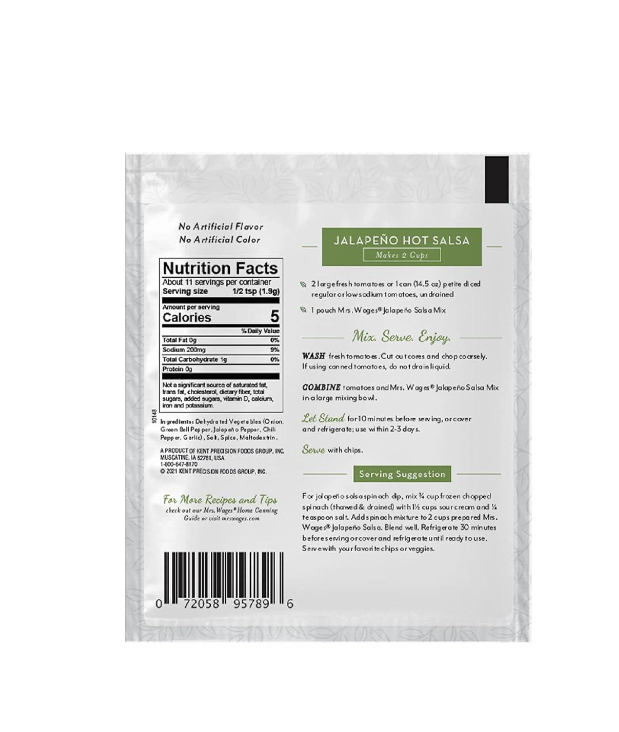 image:imageMrs Wages Chipotle and Garlic Salsa Seasoning Mix Quick and Easy Flavorful Salsa Seasoning Variety of Uses Fresh Flavor 08 oz packet Value Pack of 12Jalapeno Salsa