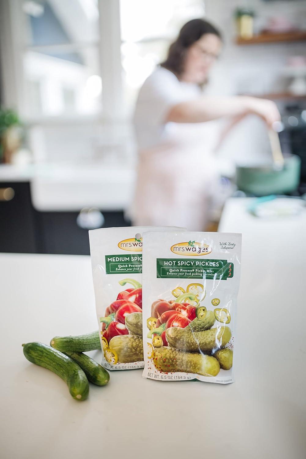 image:imageMrs Wages Medium Spicy Pickles Quick Process Mix Quick and Easy SimpleToUse Flavorful Spice Easy Way to Make Pickles Great Snack 65 oz Packet Value Pack of 12Hot Spicy