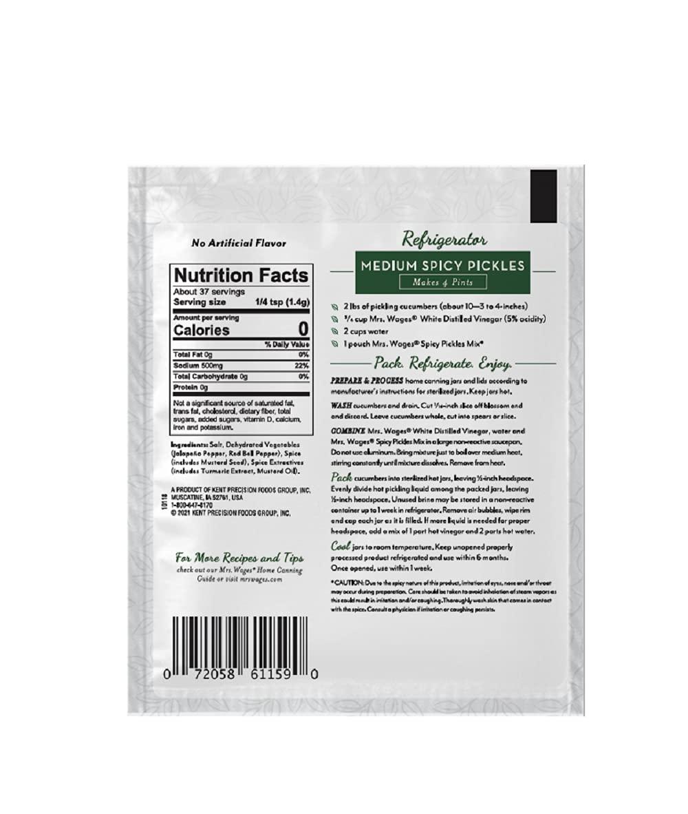 image:imageMrs Wages Medium Spicy Pickles Refrigerator Pickle Mix Quick and Easy SimpleToUse Simple Homemade Pickles Flavorful Spice 185 oz Packet Value Pack of 12Medium Spicy