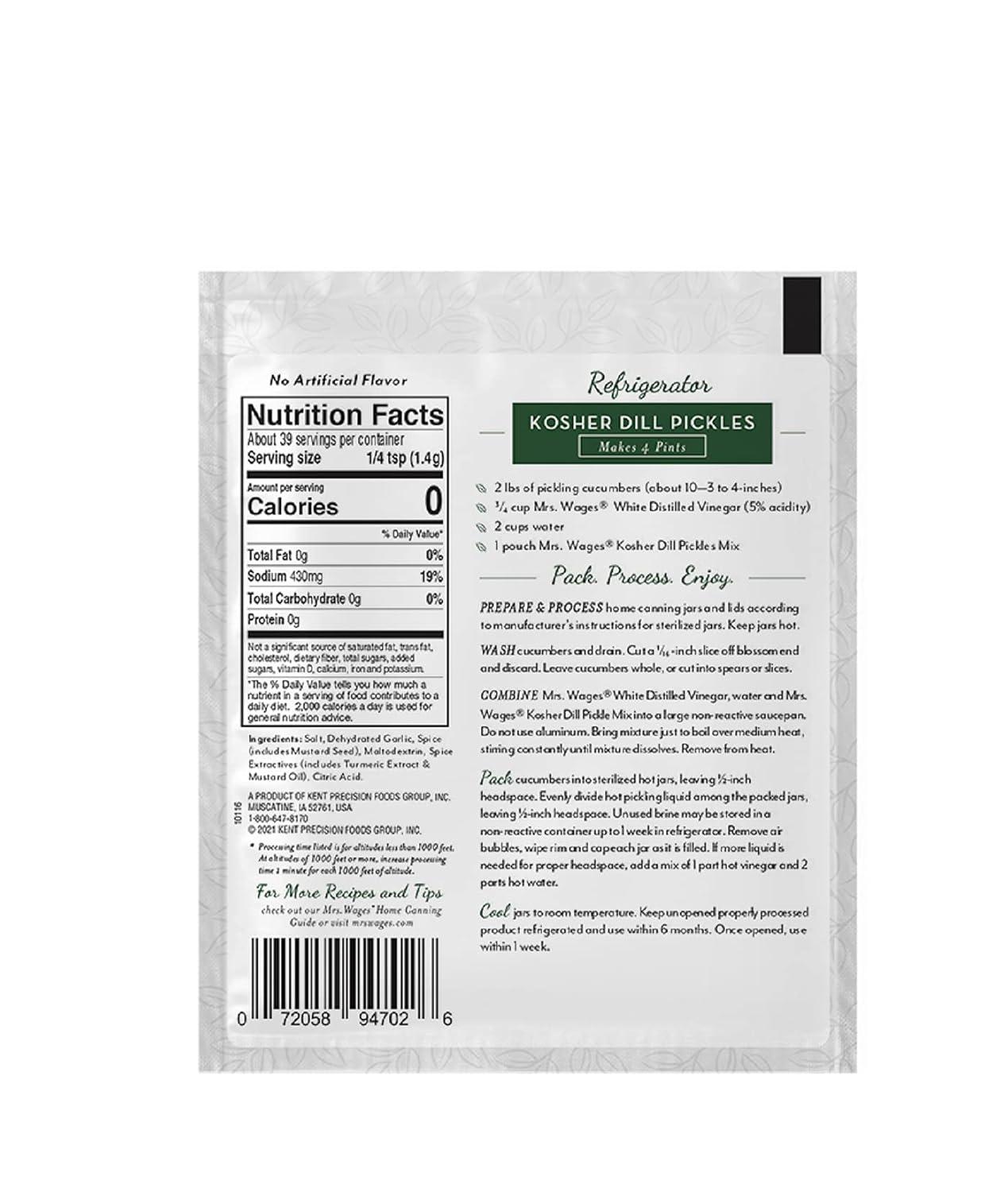 image:imageMrs Wages Medium Spicy Pickles Refrigerator Pickle Mix Quick and Easy SimpleToUse Simple Homemade Pickles Flavorful Spice 185 oz Packet Value Pack of 12Kosher Dill