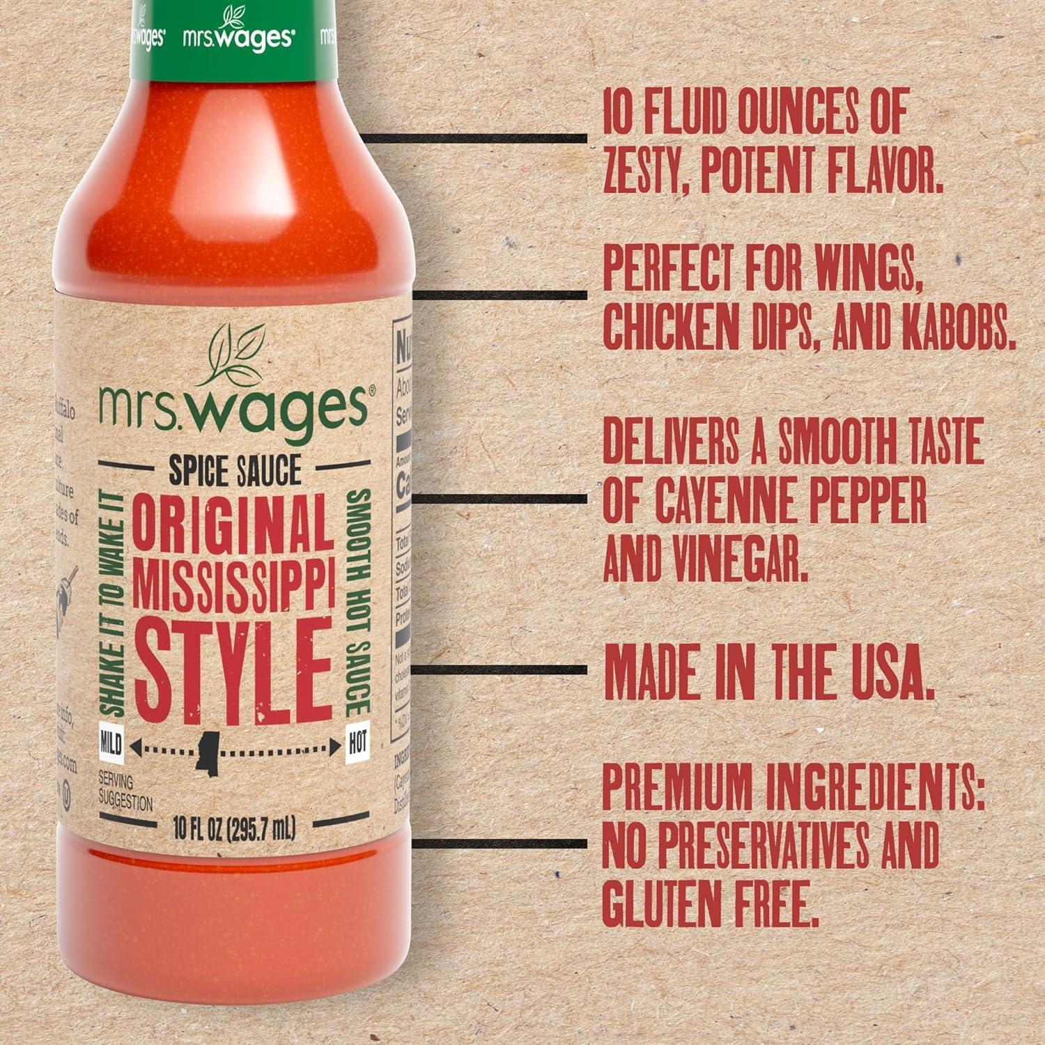 image:imageMrs Wages Original Mississippi Style Spice Sauce Medium Hot Sauce Perfect For Wings Chicken Dip Kabobs Zesty Tangy Cayenne Pepper amp Vinegar Flavorful Heat Smooth Hot Sauce 10 fl oz BottleOriginal Mississippi