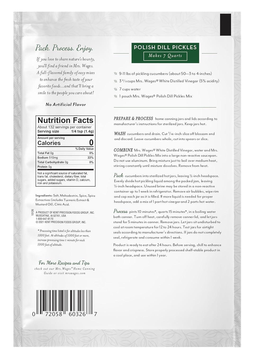 image:imageMrs Wages Pickled Okra and Vegetables Quick Process Mix Quick and Easy SimpleToUse Great Flavor Enhance Pickled Vegetables 336 oz Packet Value Pack of 12Polish Dill