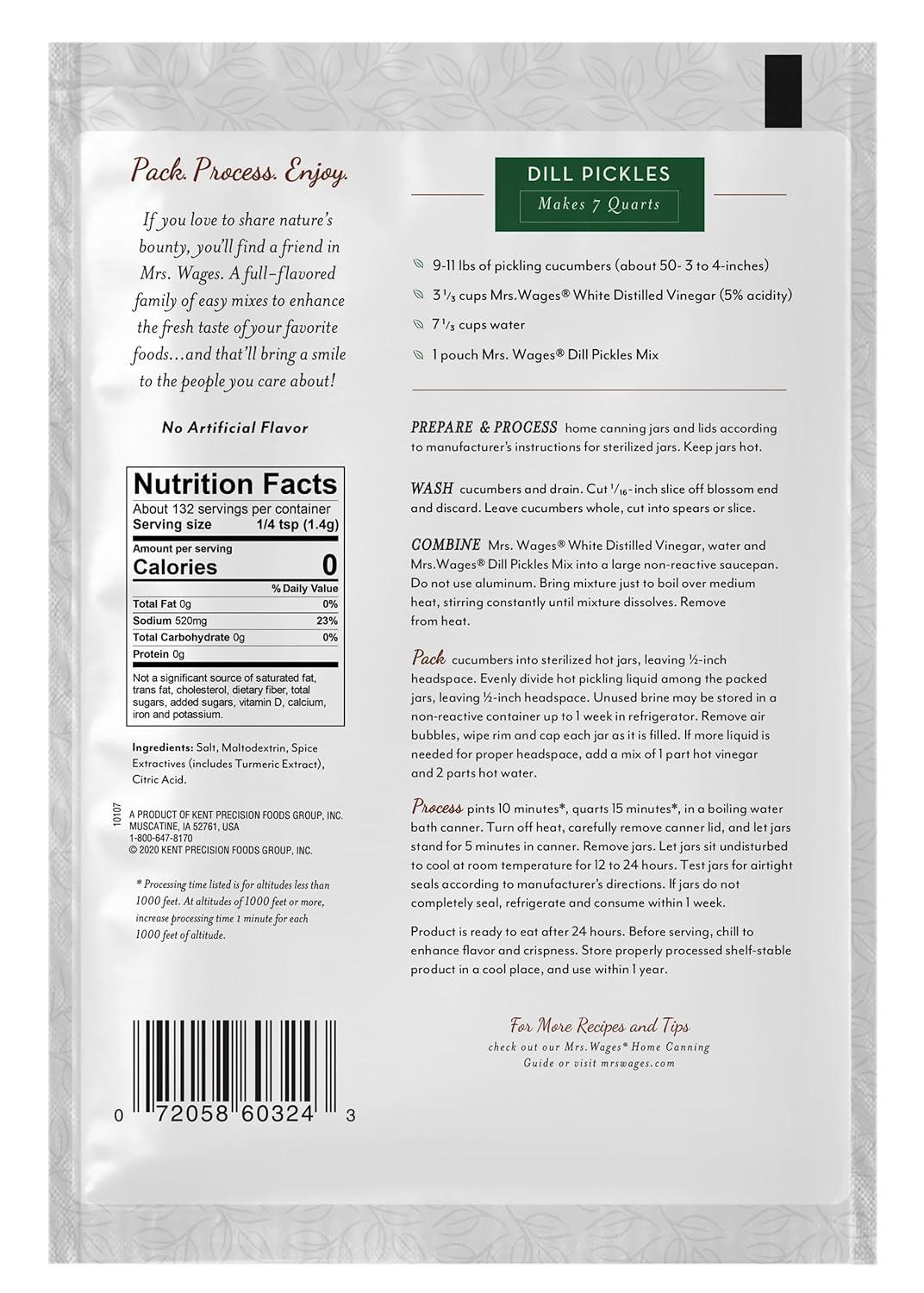 image:imageMrs Wages Pickled Okra and Vegetables Quick Process Mix Quick and Easy SimpleToUse Great Flavor Enhance Pickled Vegetables 336 oz Packet Value Pack of 12Dill