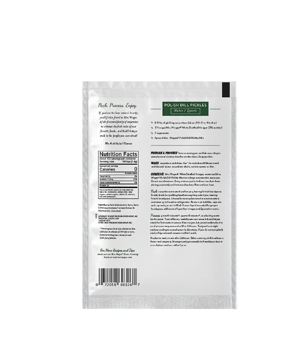 image:imageMrs Wages Polish Dill Pickles Quick Process Mix Quick and Easy SimpleToUse Simple Homemade Pickles Traditional Pickle Flavoring 65 oz Packet Value Pack of 6