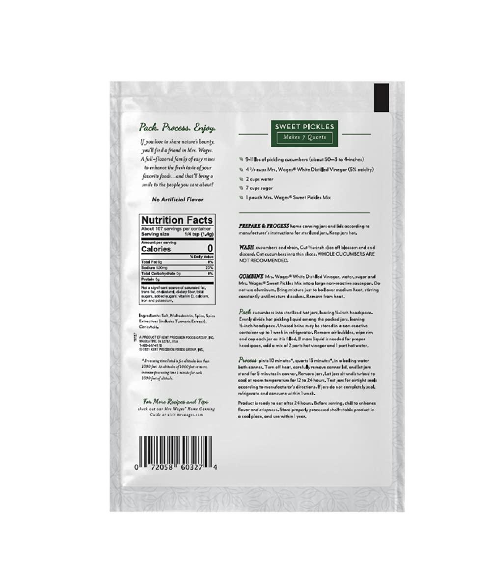 image:imageMrs Wages Sweet Pickles Quick Process Mix Quick and Easy SimpleToUse Simple Homemade Pickles Sweet Traditonal Pickle Flavoring 53 oz Packet Value Pack of 6