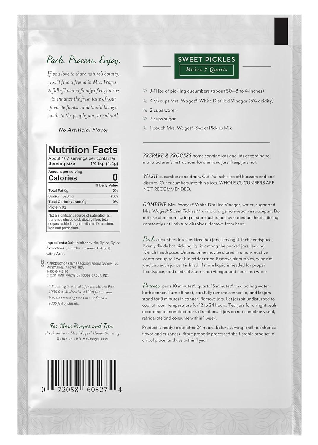 image:imageMrs Wages Zesty Bread and Butter Pickles Quick Process Mix Quick and Easy SimpleToUse Sweet Sour amp Spice Flavor Enhance Pickled Cucumbers 62 oz Packet Value Pack of 12Sweet Pickle