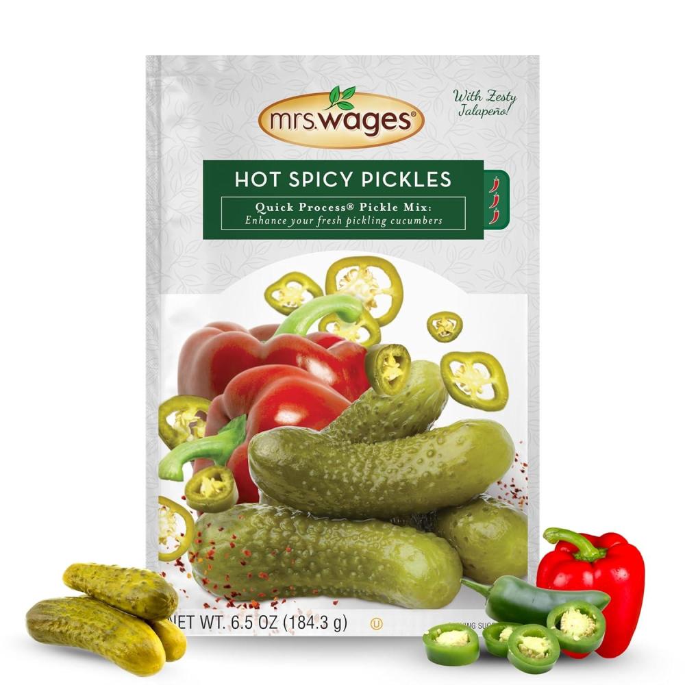 image:imageMrs Wages Medium Spicy Pickles Quick Process Mix Quick and Easy SimpleToUse Flavorful Spice Easy Way to Make Pickles Great Snack 65 oz Packet Value Pack of 12Hot Spicy