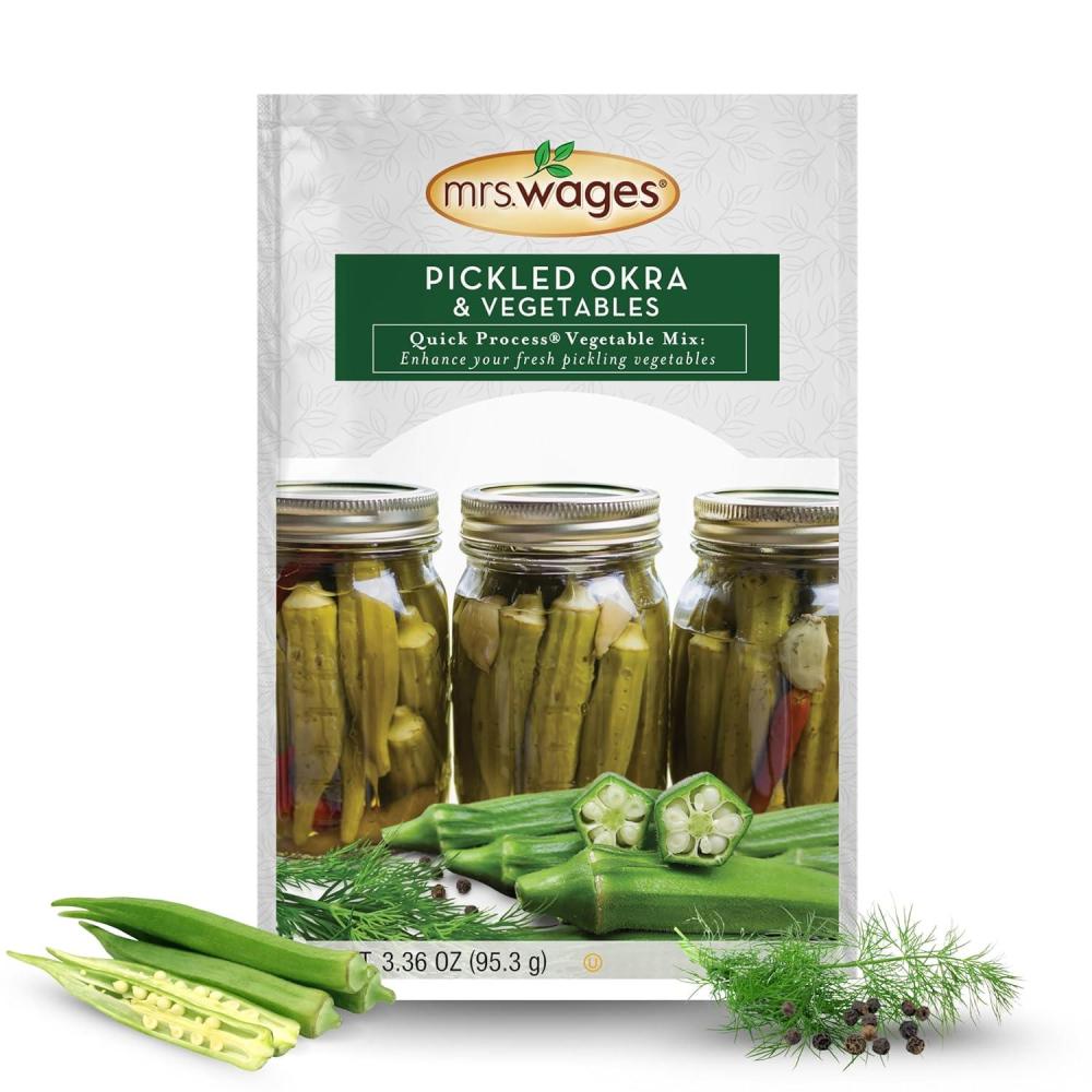 image:imageMrs Wages Pickled Okra and Vegetables Quick Process Mix Quick and Easy SimpleToUse Great Flavor Enhance Pickled Vegetables 336 oz Packet Value Pack of 12Pickled Okra Vegetables