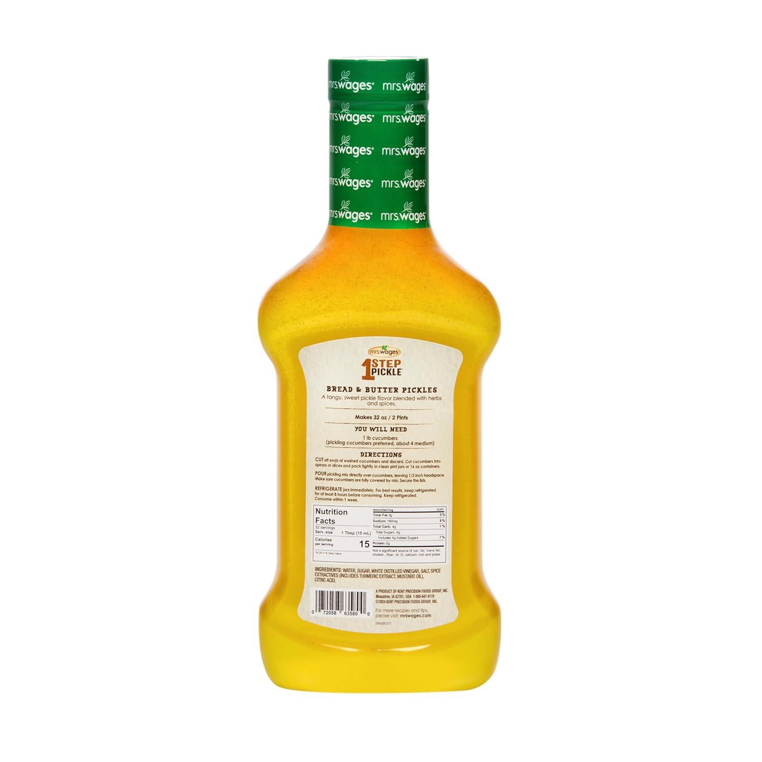 image:imageMrs Wages 1 Step Pickle Bread And Butter Pickling Mix DIY Fresh Pickles in 8 Hours Gluten Free Kosher No Artificial Flavor Each Bottle Makes 2 Pints16 fl oz Bottle VALUE PACK of 6Bread Butter