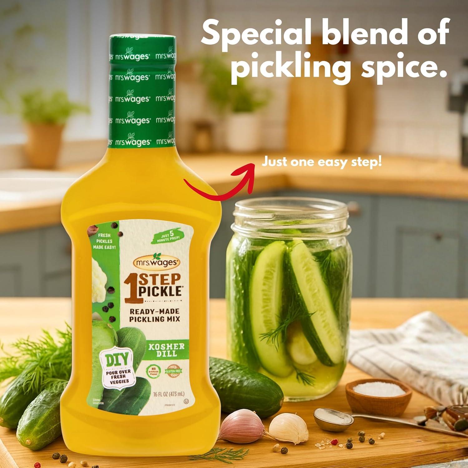 image:imageMrs Wages 1 Step Pickle Bread And Butter Pickling Mix DIY Fresh Pickles in 8 Hours Gluten Free Kosher No Artificial Flavor Each Bottle Makes 2 Pints16 fl oz Bottle VALUE PACK of 6Kosher Dill