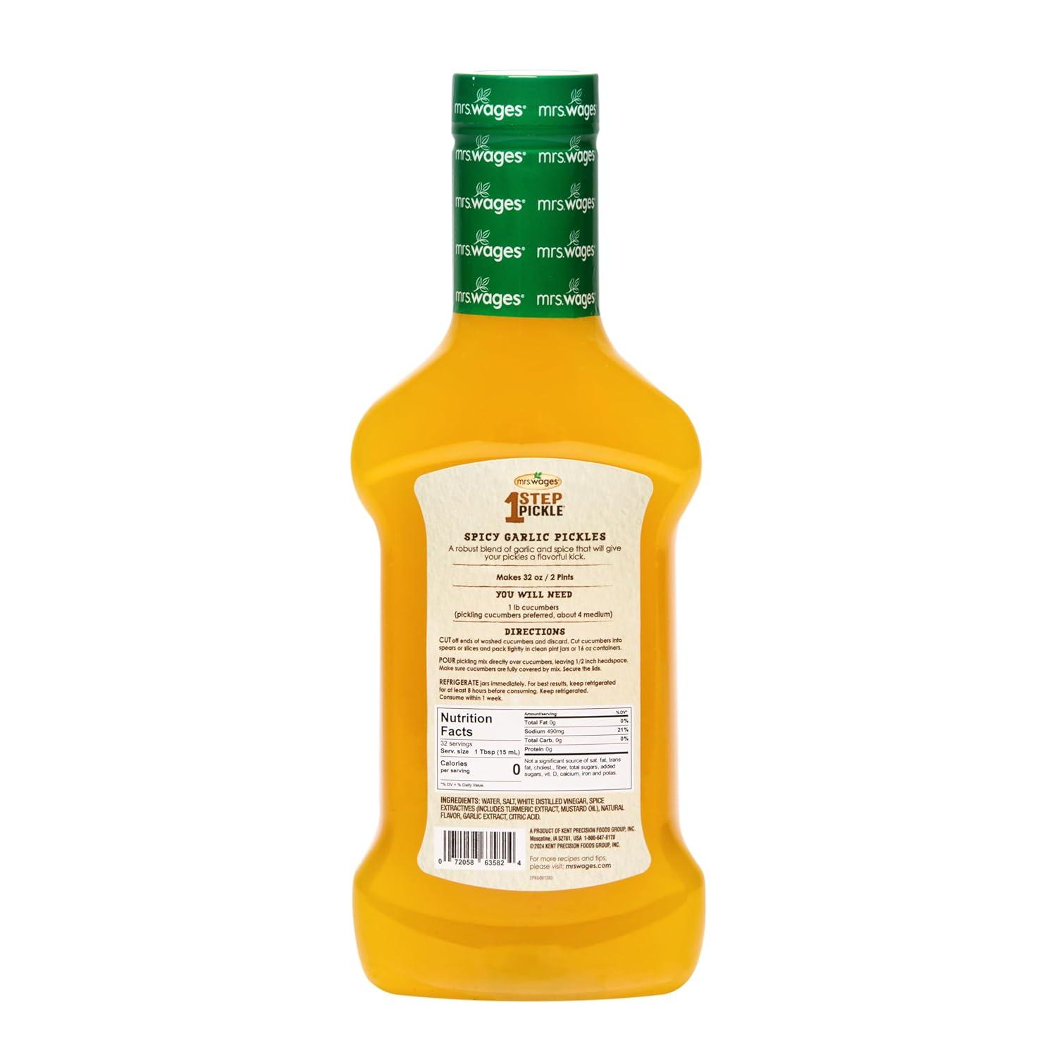 image:imageMrs Wages 1 Step Pickle Bread And Butter Pickling Mix DIY Fresh Pickles in 8 Hours Gluten Free Kosher No Artificial Flavor Each Bottle Makes 2 Pints16 fl oz Bottle VALUE PACK of 6Spicy Garlic