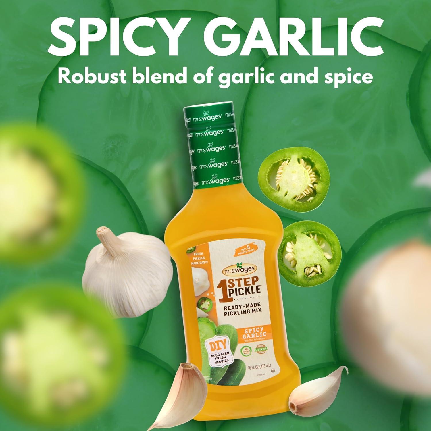 image:imageMrs Wages 1 Step Pickle Bread And Butter Pickling Mix DIY Fresh Pickles in 8 Hours Gluten Free Kosher No Artificial Flavor Each Bottle Makes 2 Pints16 fl oz Bottle VALUE PACK of 6Spicy Garlic