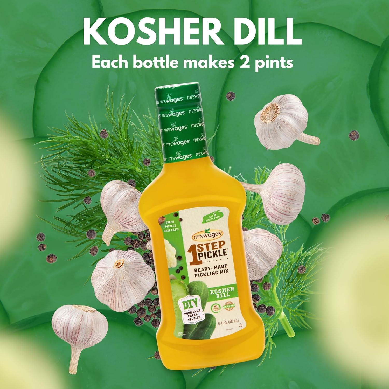 image:imageMrs Wages 1 Step Pickle Bread And Butter Pickling Mix DIY Fresh Pickles in 8 Hours Gluten Free Kosher No Artificial Flavor Each Bottle Makes 2 Pints16 fl oz Bottle VALUE PACK of 6Kosher Dill