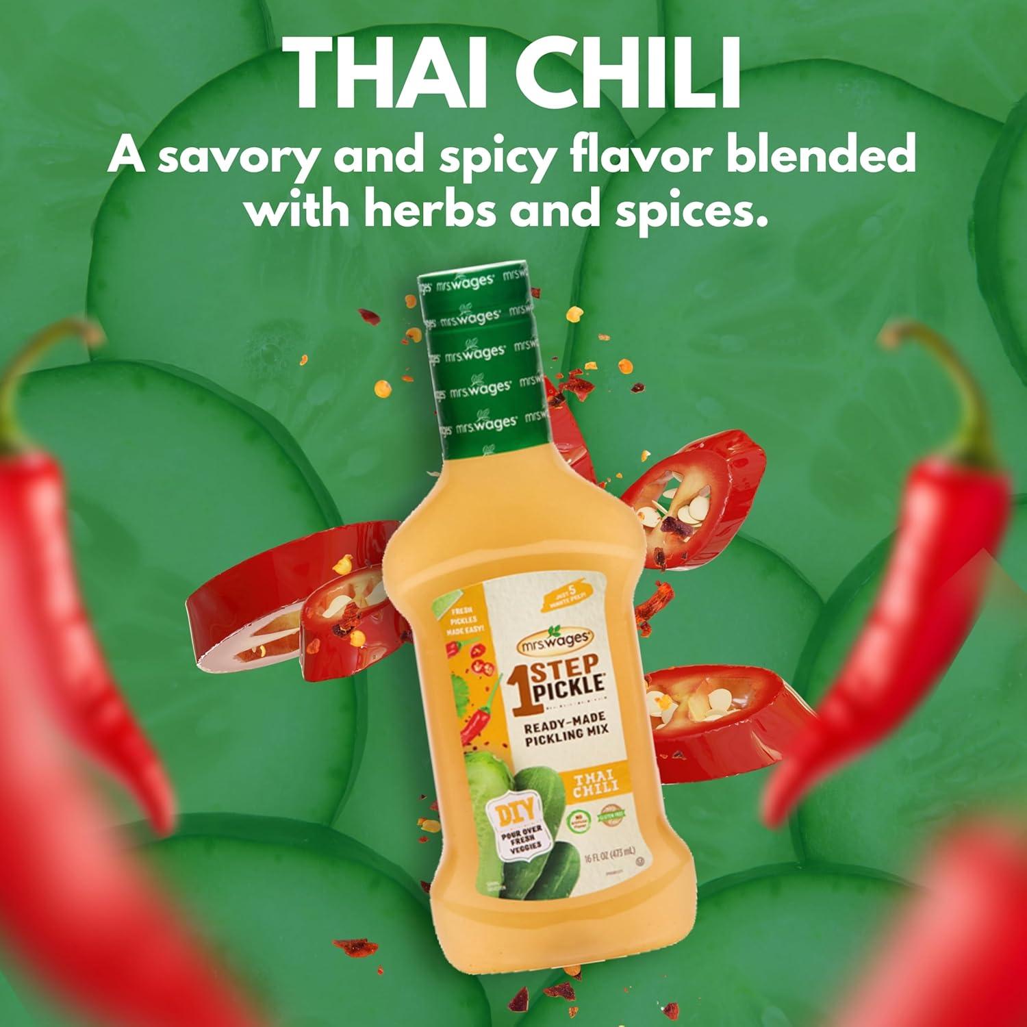 image:imageMrs Wages 1 Step Pickle Bread And Butter Pickling Mix DIY Fresh Pickles in 8 Hours Gluten Free Kosher No Artificial Flavor Each Bottle Makes 2 Pints16 fl oz Bottle VALUE PACK of 6Thai Chili