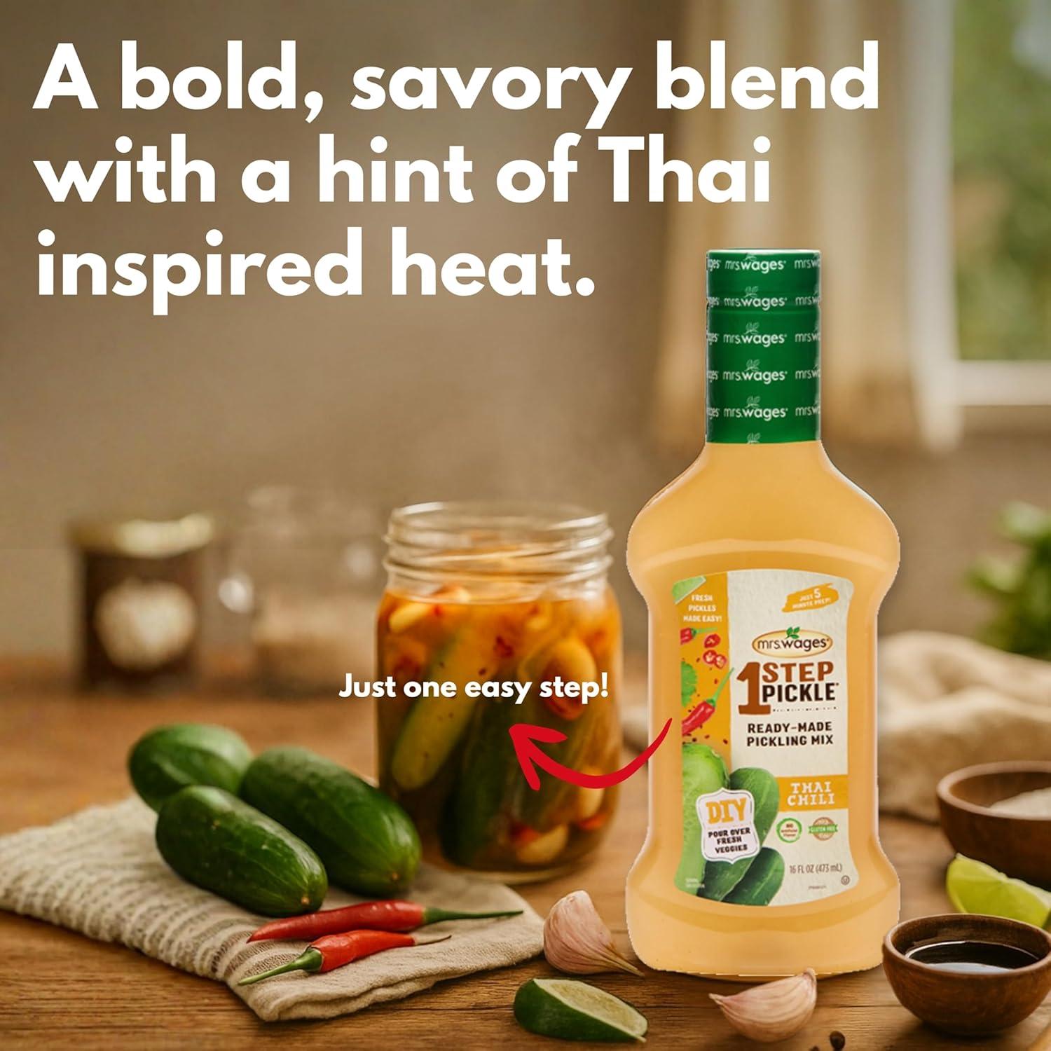 image:imageMrs Wages 1 Step Pickle Bread And Butter Pickling Mix DIY Fresh Pickles in 8 Hours Gluten Free Kosher No Artificial Flavor Each Bottle Makes 2 Pints16 fl oz Bottle VALUE PACK of 6Thai Chili
