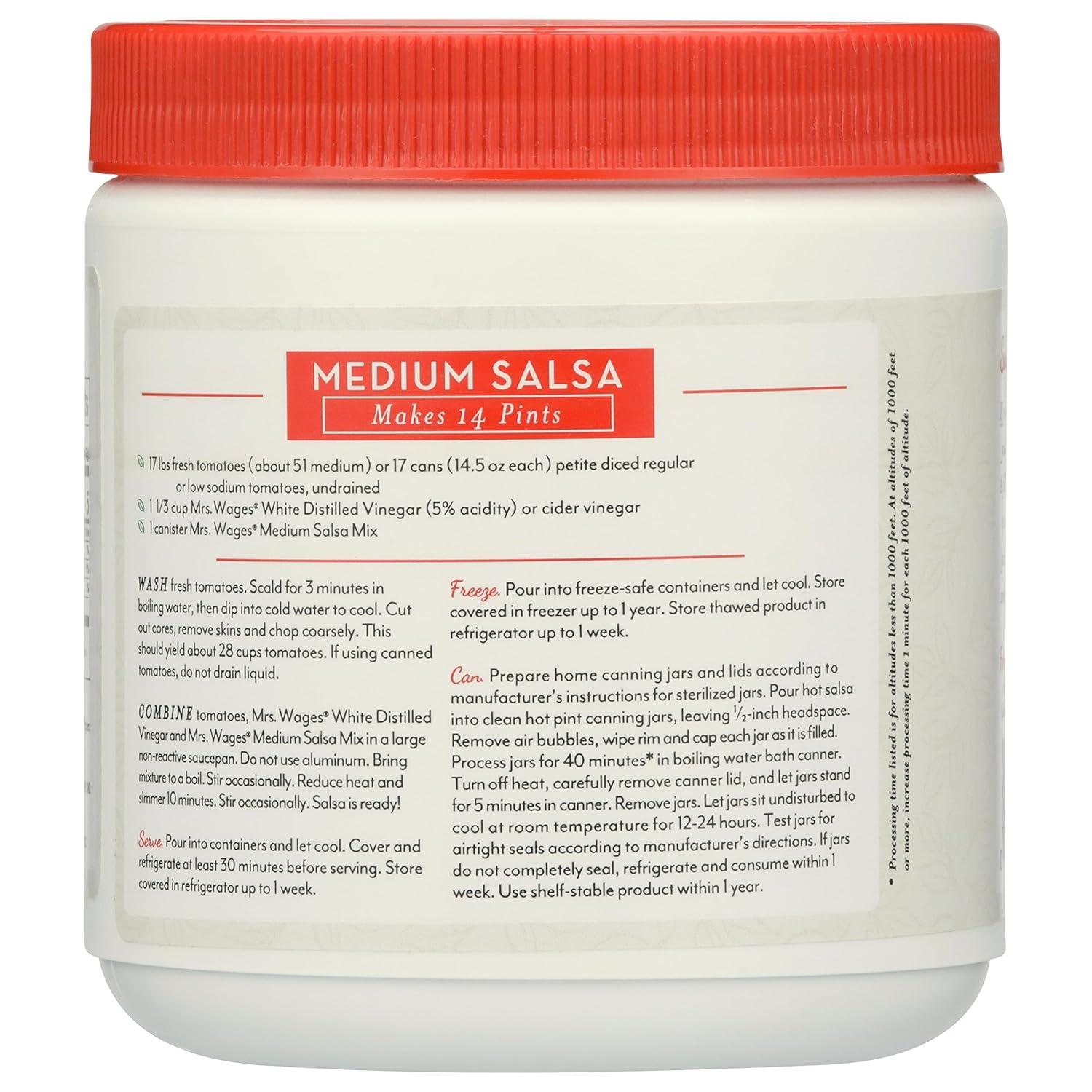 image:imageMrs Wages Medium Salsa Canning Mix Quick and Easy SimpleToUse Easy Storage LongLasting Flavorful Spice 112 oz Canister Pack of 1