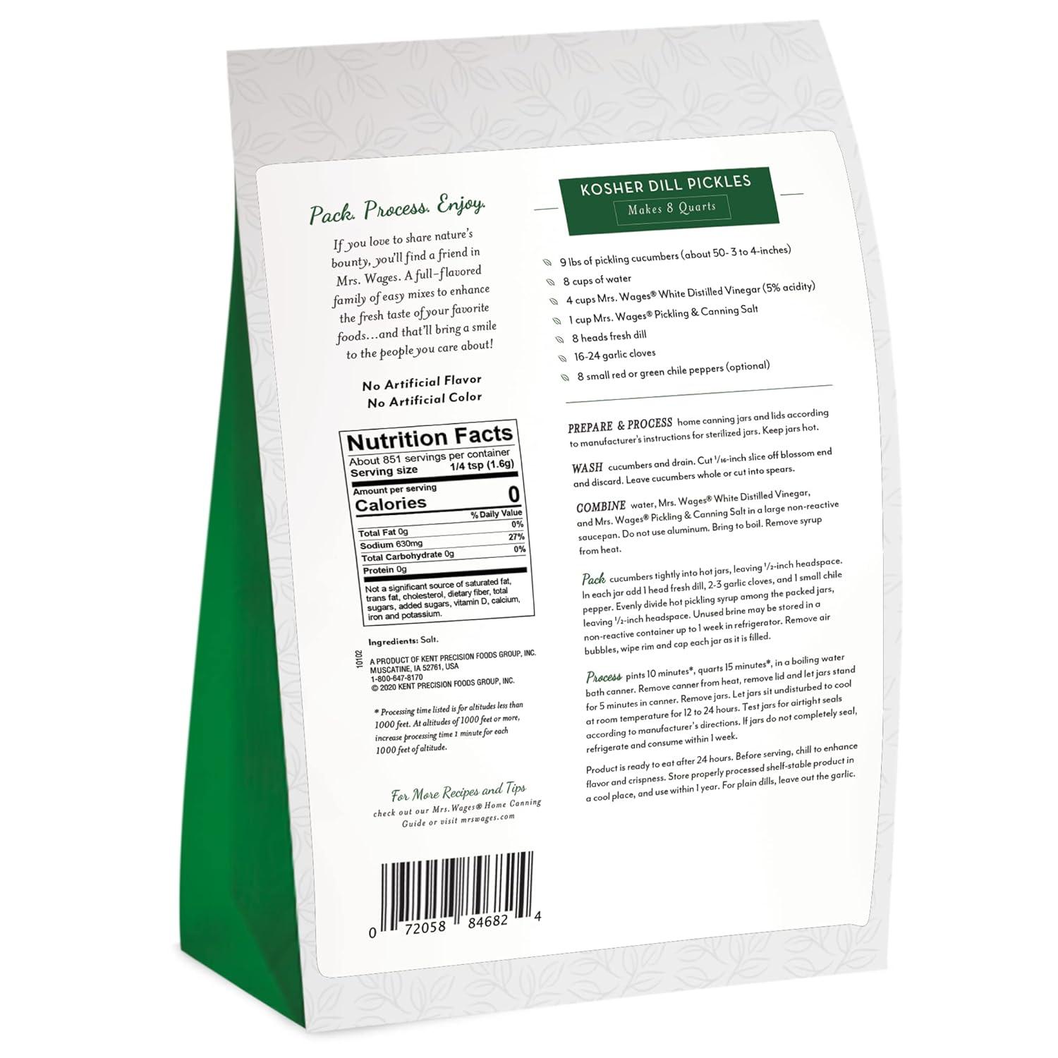 image:imageMrs Wages Pickling and Canning Salt EasyToUse Clear Canning Brine No Artificial Flavor or Color 3 lb Resealable Pouch Value Pack of 6