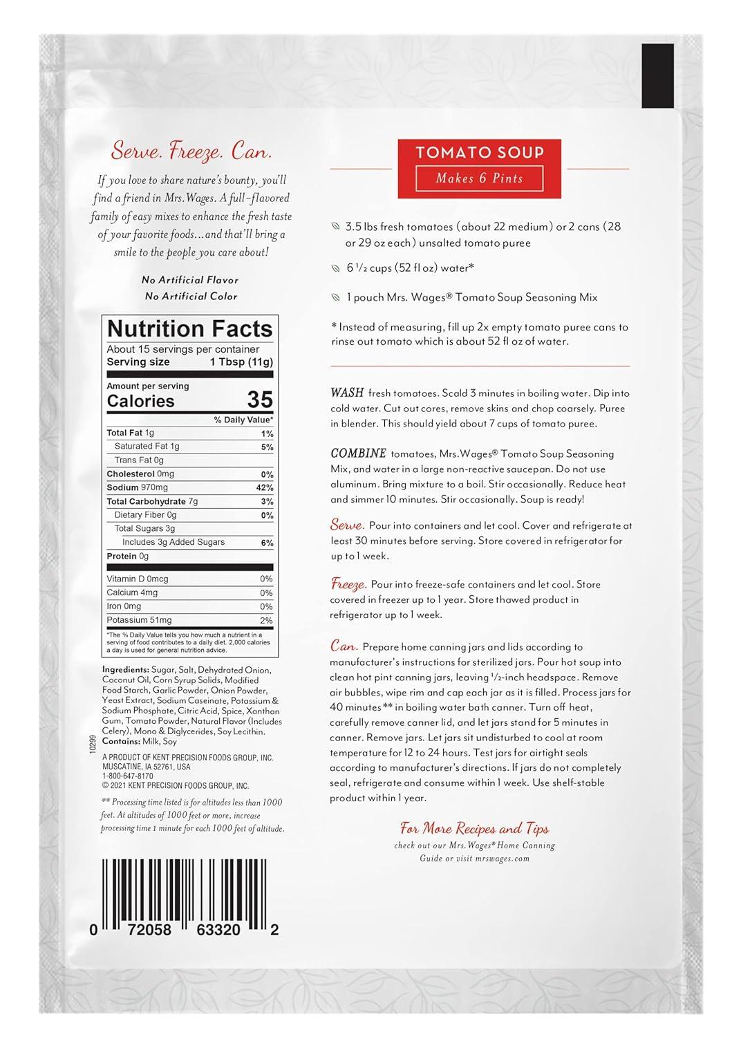 image:imageMrs Wages Tomato Soup Seasoning Mix EasyToUse Simple Homemade Tomato Soup Great Flavor Easy To Freeze or Serve Fresh Naturally Flavored 55 oz Packet Value Pack of 6Tomato Soup